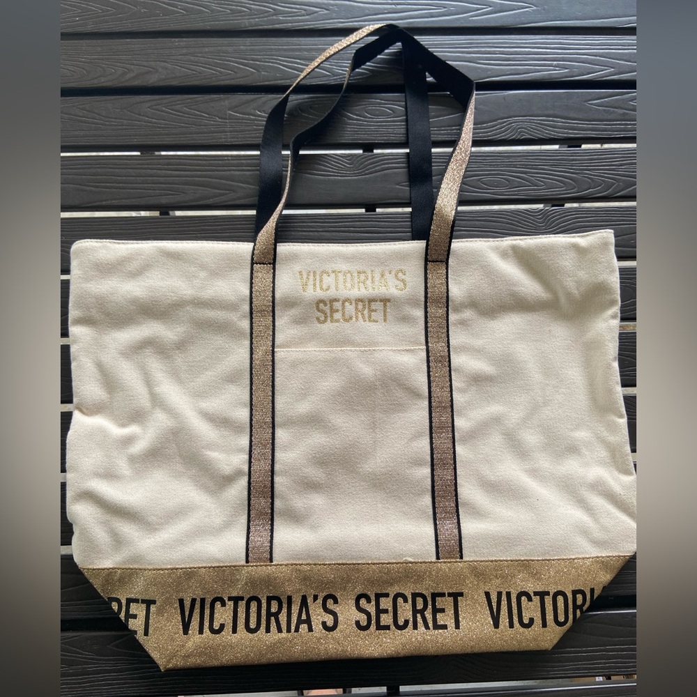 New Victoria's Secret Beige and Black Logo Tote